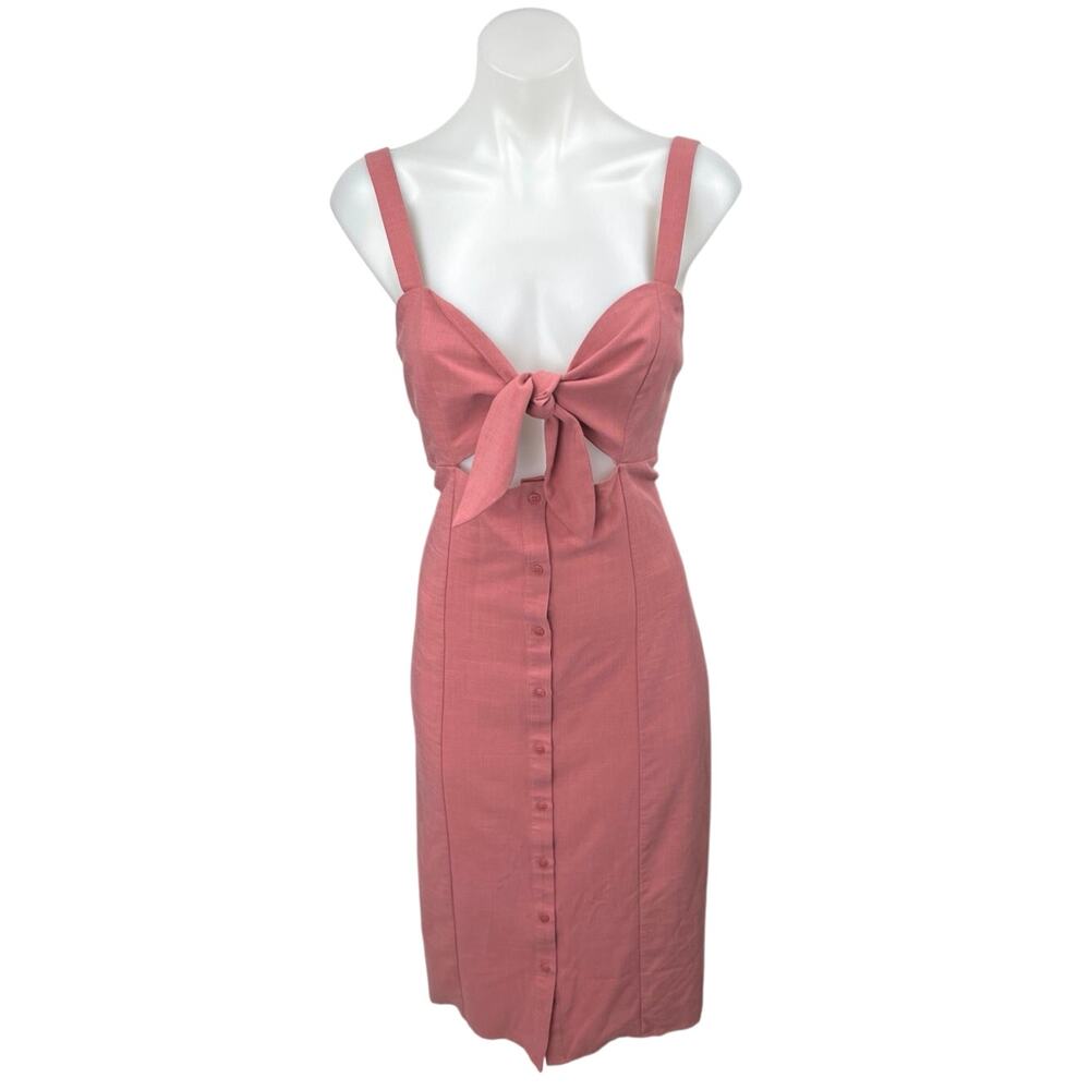 Superdown Sage Pink Sleeveless Bow Tie Button Cami Camisole Midi Tank Dress M